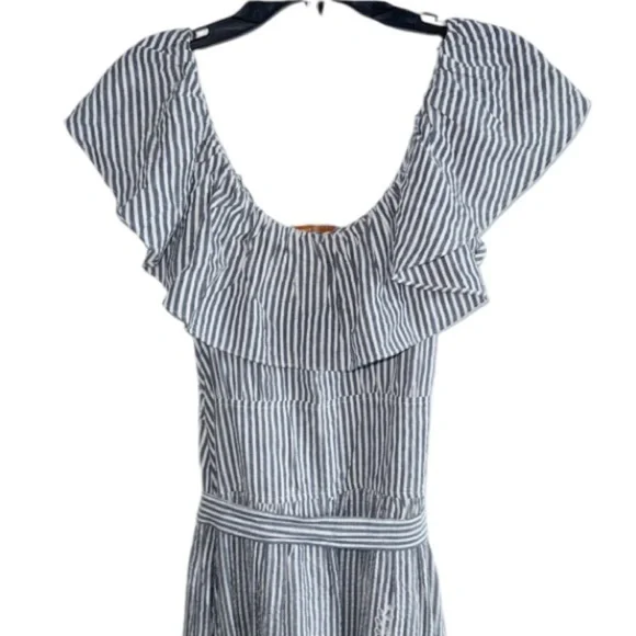 NWT Tory Burch Eyelet Embroidered Stripe Flounce Ruffles Midi Dress Sz 10 Beach NWT Tory Burch Eyelet Embroidered Stripe Flounce Ruffles Midi Dress Sz 10 Beach